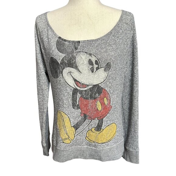 Disney Sweaters - Vintage Disney Parks Sweater Women L Gray Mickey Mouse Scoop Neck Long Sleeve